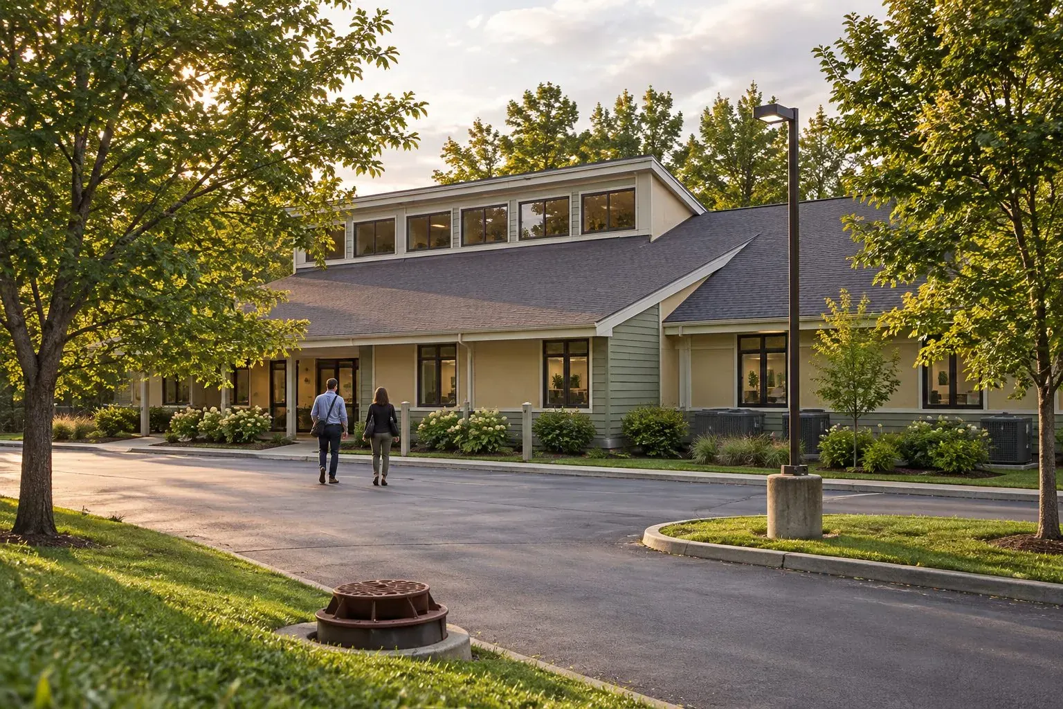 Timberline at Fall Creek workspace and event venue building at golden hour